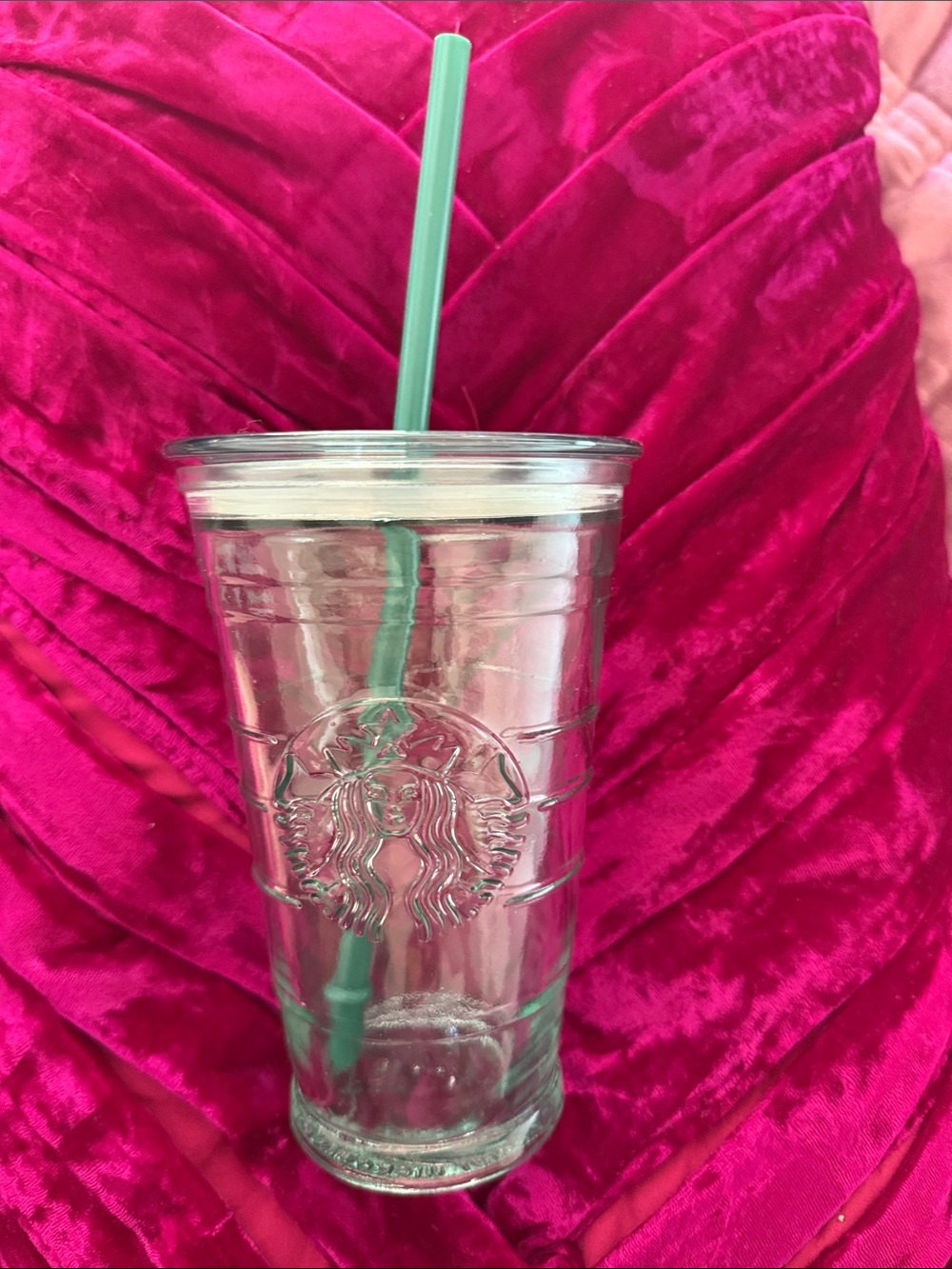 Starbucks Clear Glass Tumbler with Green Straw
